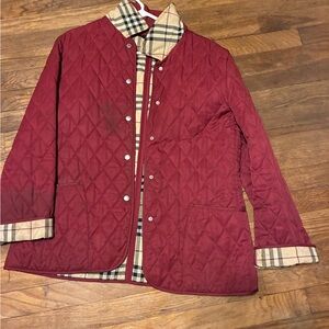 Burberry Plaid Quilted Jacket with Red Trim